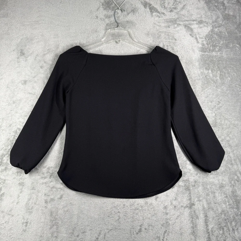 J.Crew 365 Blouse Women 00 Black Square Neck Long Sleeve Puff‎ Sleeve Minimalist